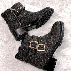 ROSS & SNOW Handmade in Italy leather sparkly goldtone studs ankle bootie NWOT